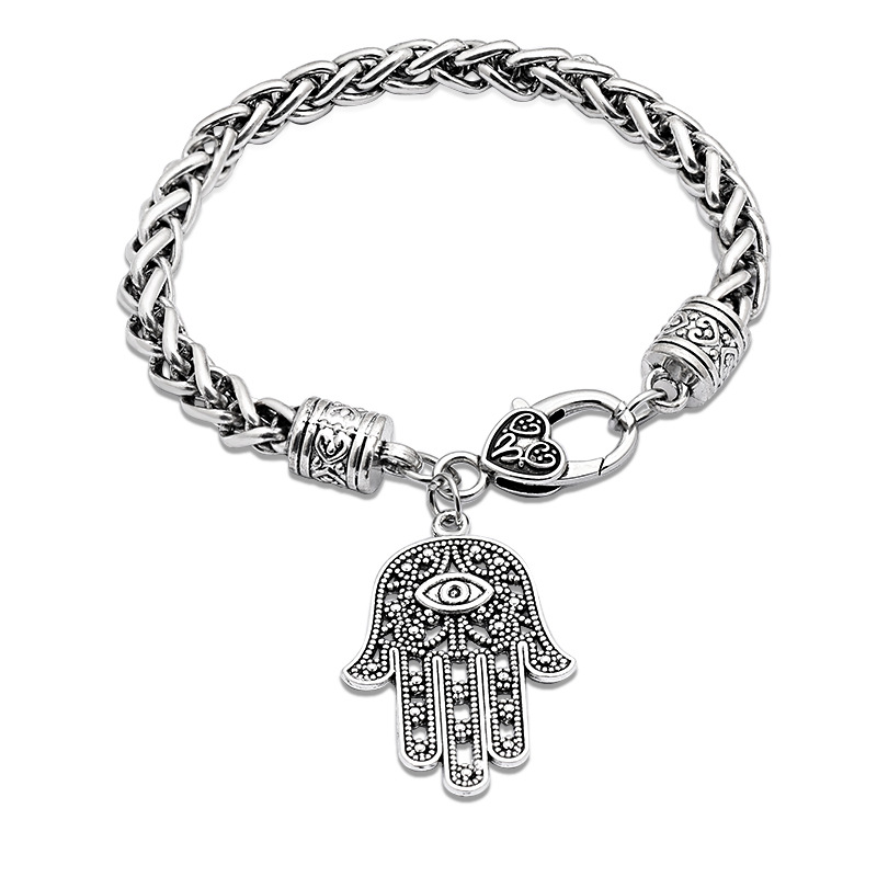 

Fatima Palm Chain Link Bracelets Devil Eye Bracelet Silver Plated Charm Bracelets Bangles Women Fashion Jewelry, Golden;silver