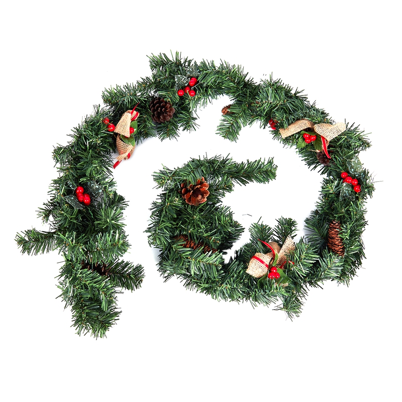 

1.8M/6FT Christmas Garlands for Fireplaces Artificial Wreath Garland with Berries Pinecones and Burlap Bowknots Xmas Decoratio