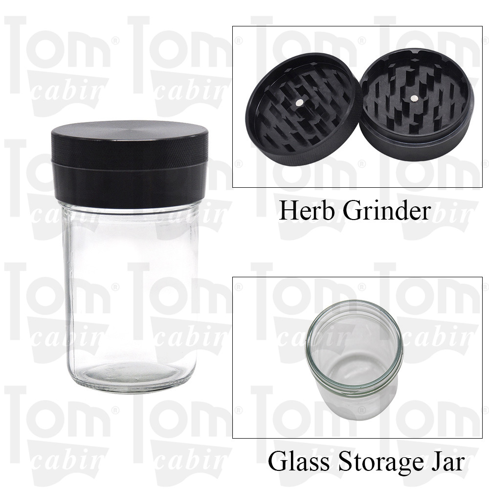 

Aircraft Aluminum Smoking Herb Grinder With Big Glass Stash Storage Jar 75MM 2 Piece Metal Tobacco Grinder Smoke Hand Pipe Accessories