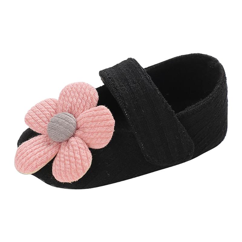 

Cute Rose Floral Soft Sole Baby Shoes Bowknot Princess Baby Girl Shoes Sneaker Toddler Comfortable Mixed Colors Newborn, Black