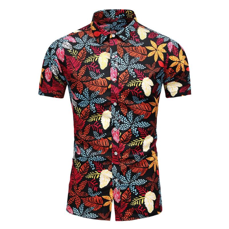 

KANCOOLD Shirt Men's Vintage Turndown Collar Buttons Casual Print Hawaiian Streetwear Short Sleeve Shirt Top shirts for men Jun1, White