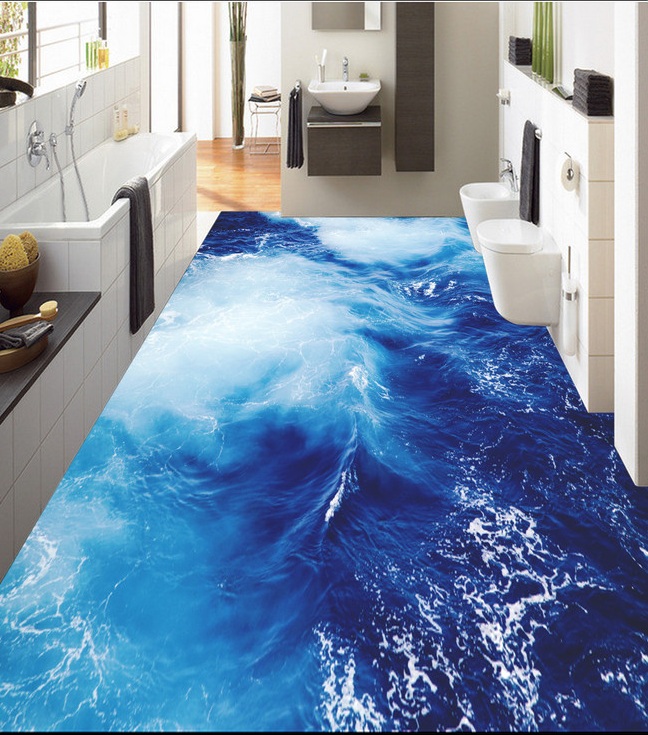 

3d pvc flooring custom photo Waterproof Self-adhesive floor Ocean waves wall stickers home decor living room wallpaper for walls 3 d, Customize