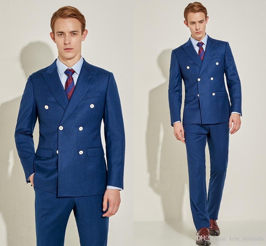 

Double-Breasted Navy BlueGroomsmen Suits Black Lapel Groom Tuxedos Two Piece Men Suits Wedding/Prom Best Man Blazer ( Jacket+Pants), White