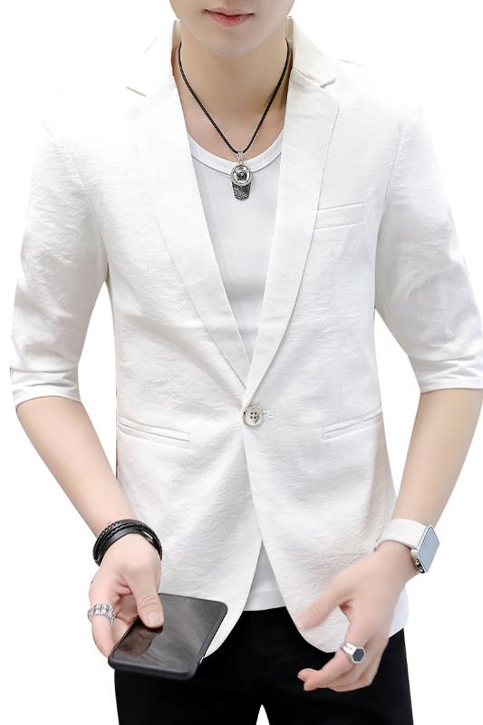 

2020 Summer Men White Blazer Design Slim Three Quarter Suit Thin Jacket Formal Men's Fashion Social Club Casual Blazer Man -3XL, Black