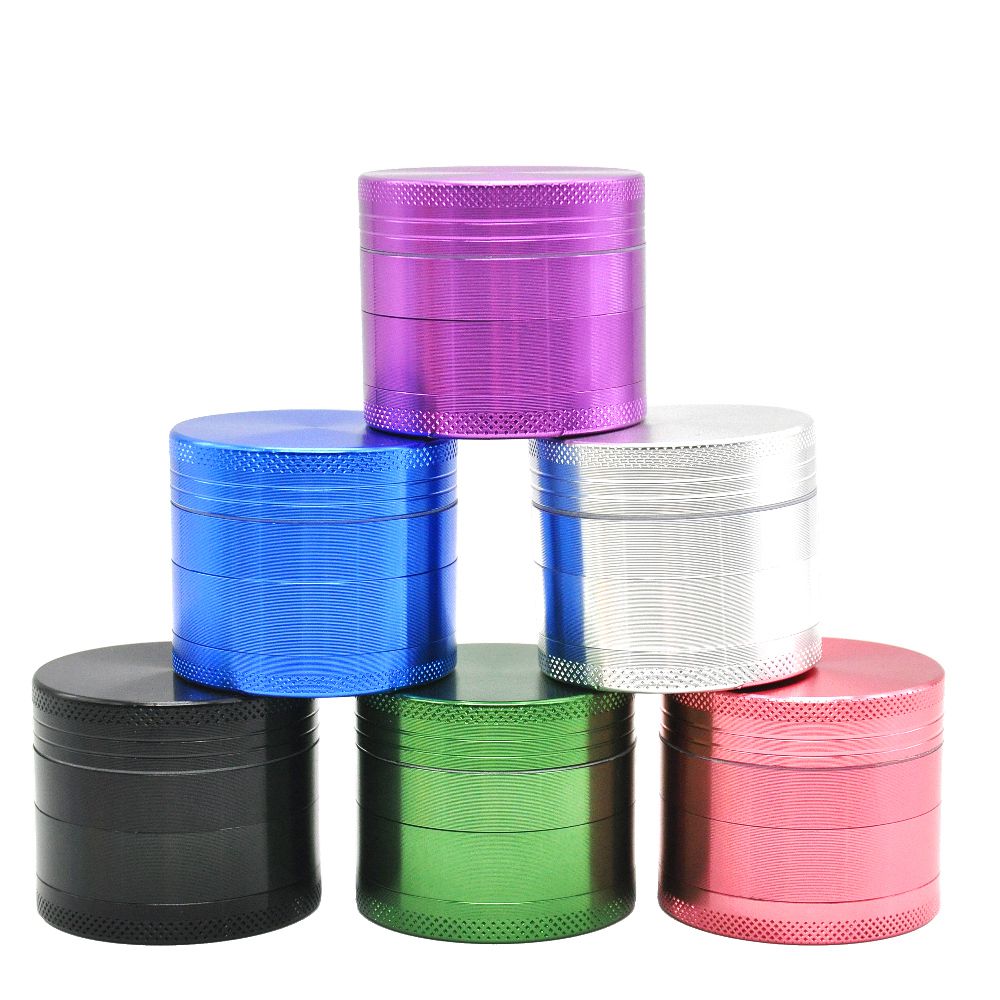 

Wholesale Factory Price Aluminum Alloy Smoking Herb Grinder 40MM 50MM 4 Piece Metal Tobacco Grinders Smoke Pipe Glass Bong