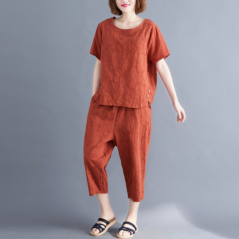 

Magenta With Embroidery Harlan Elastic Waist Big Yards Long Leisure Trousers