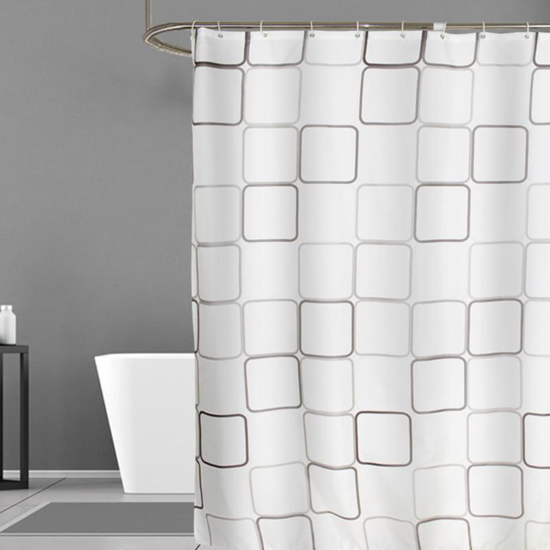 

White Shower Curtain Waterproof Bathroom Curtains Polyester Bath Curtain Bathtub Bathing Cover with 12 Hooks