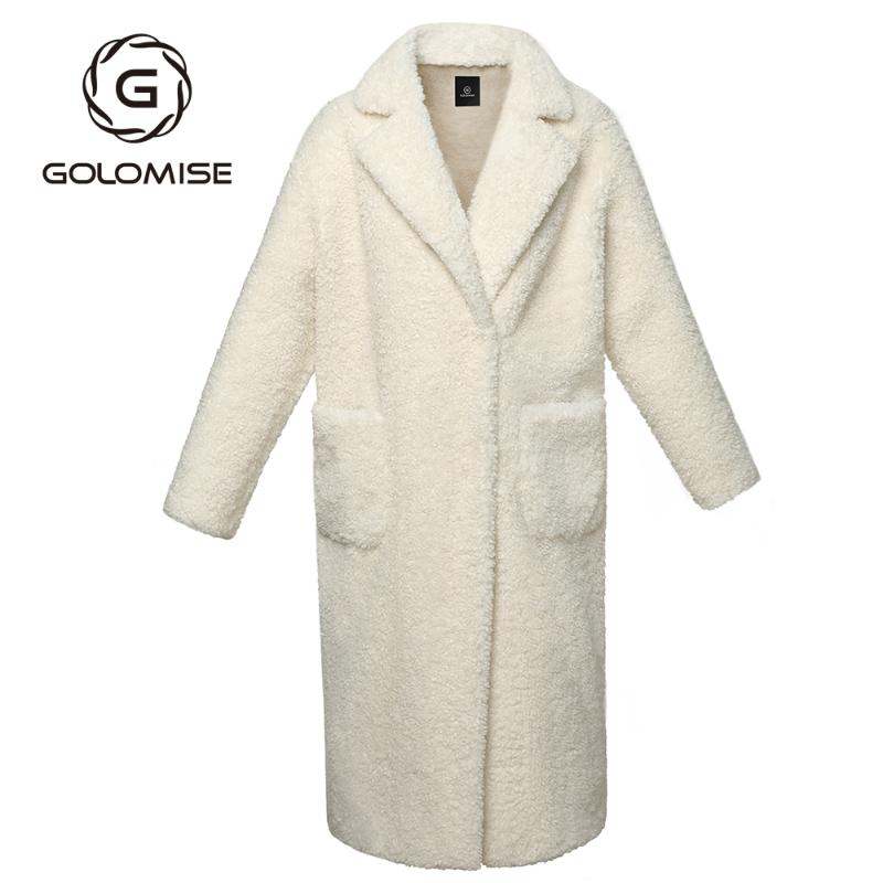 

Golomise Women Casual Faux Merino Sheep Fur Shearling Suede Leather Coat/Jacket, Beige