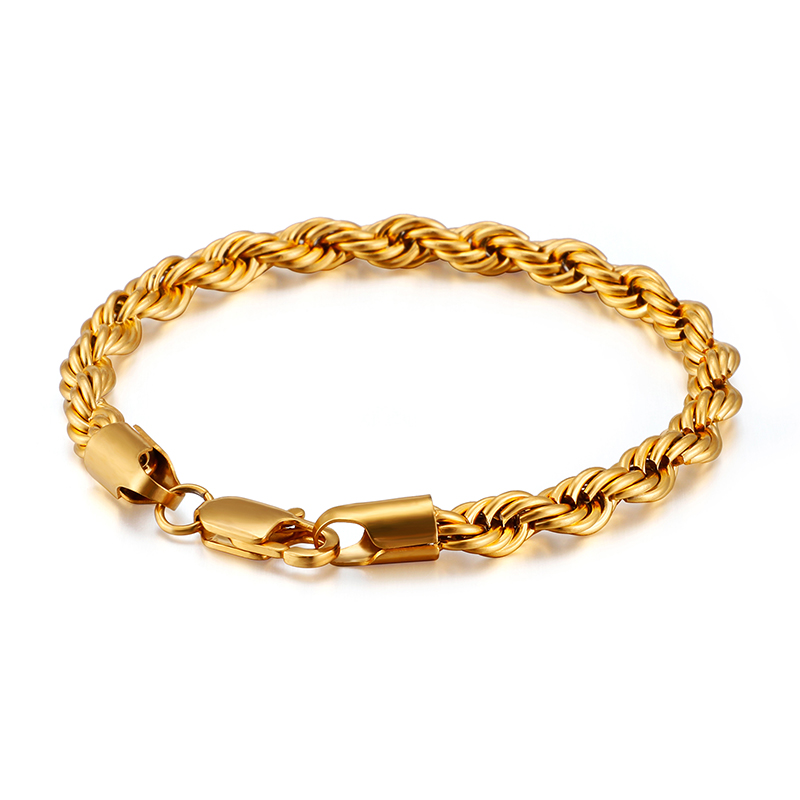

18K Gold Plated 316L Stainless Steel Rope Twist Chain Bracelet Titanium Steel Men and Women Jewelry