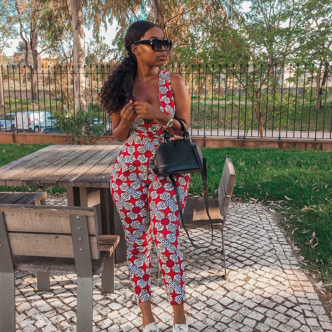 

2019 Women Jumpsuit African Print Jumpsuit Summer Cross Backless Sexy Lace Up National Print Romper, Multi