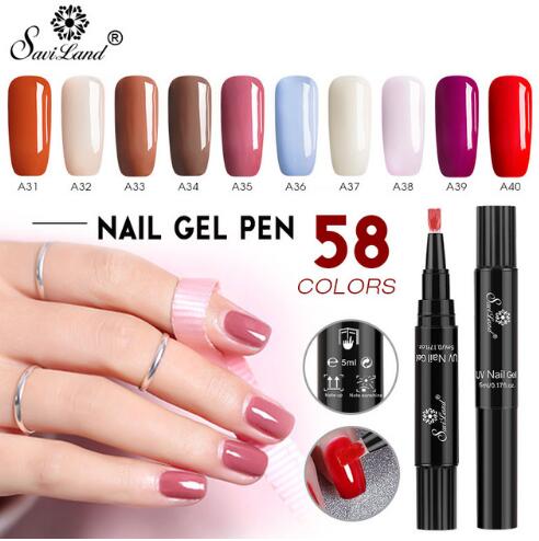 

Saviland Newest 58 Colors Gel Nail Varnish Pen Glitter Hybrid Dawdler UV Nail Art Gel Lacquer Gel Paint, As pic
