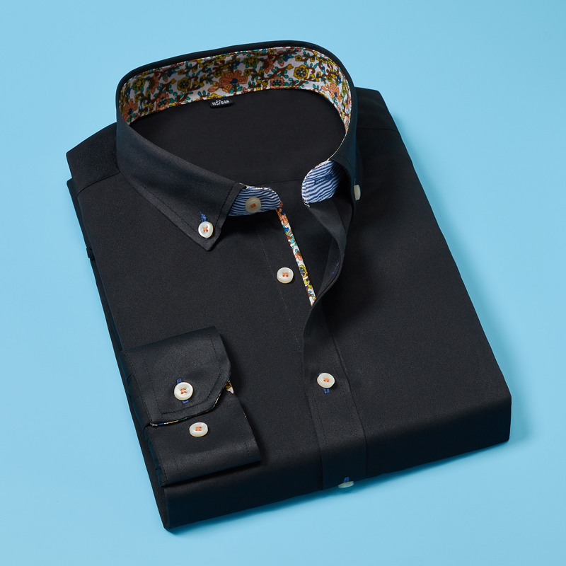 

Men's Dress Shirts Fashion Men Slim Fit Long Sleeve Shirt Classical Male Formal Business Asian Size, Black