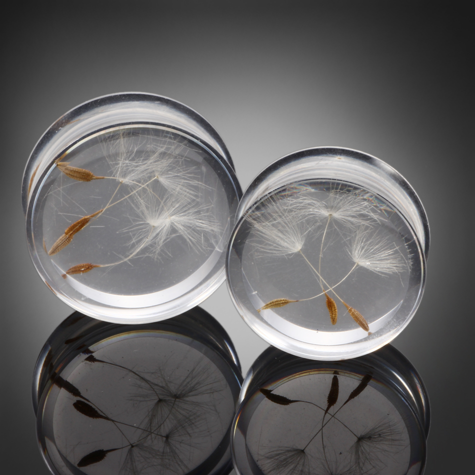 

2pcs/lot White Dandelion Flower Ear Plug Acrylic Flesh Ear Plug Tunnel Expander Gauges Body Piercing Jewelry 10mm-25mm
