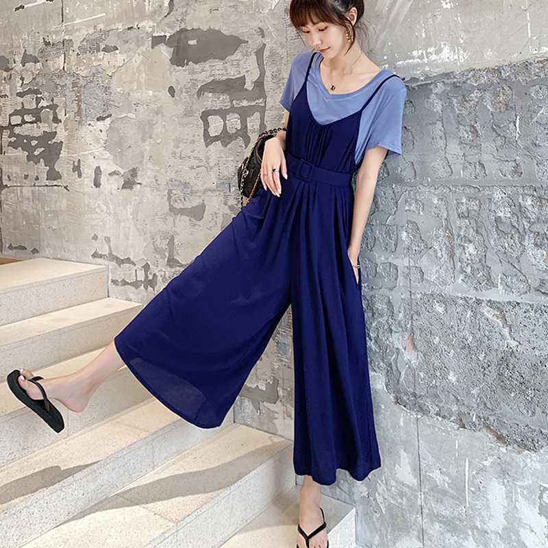 

2020 casual Summer jumpsuit women Korean sleeveless pocket cotton jumpsuit with belt Rompers jumpsuits combinaison femme, As pic