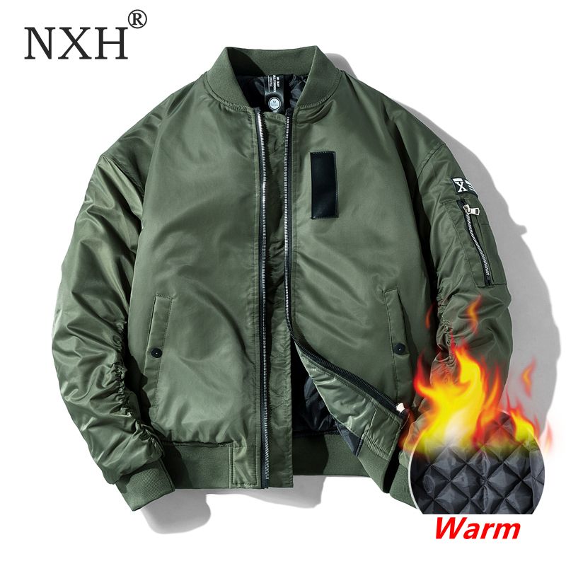 

NXH Classic Ma1 Bomber jacket Men Plus size Flight Pilot Baseball jackets Male Military Coat Couple Streetwear veste homme LY191206, Black thin