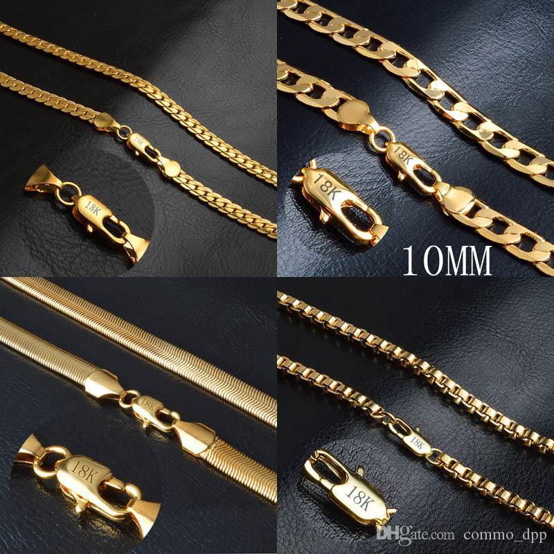 

Hot Sale Men S 18k Gold Plated Chains Figaro/snake/box Chain Necklaces For Women S Hip Hop Jewelry Accessories In Bulk