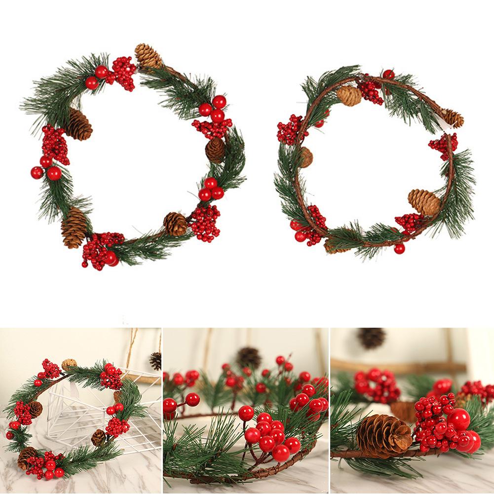 

Christmas Decoration Wreath Wall Hanging Red Fruit Pine Cone Pine Needle Decoration Door Hanging Wreath Red Fruit Cones Dec, Iron circle red frui
