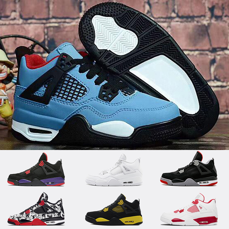 

Top Travis scott X Jumpman Kids 4 4s basketball shoes raptors bred tattoo 3s tinker black cement Big Kids Youth Boys basketball sneakers, A4