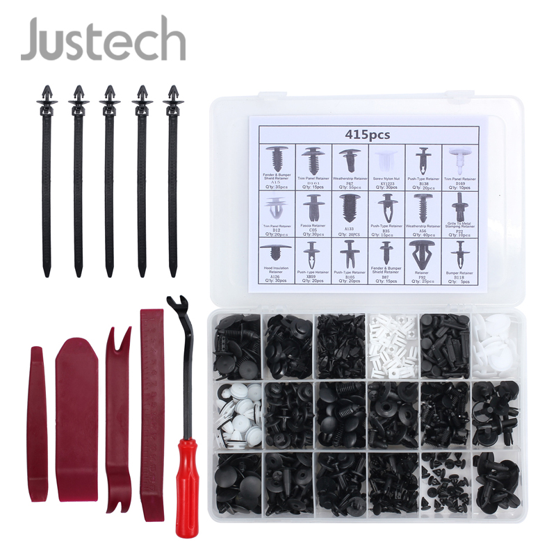 

Justech Car Retainer Clips Plastic Fastener Kit Interior Buckle + Removal Tool + Cable Tie Sponge Pad For GM