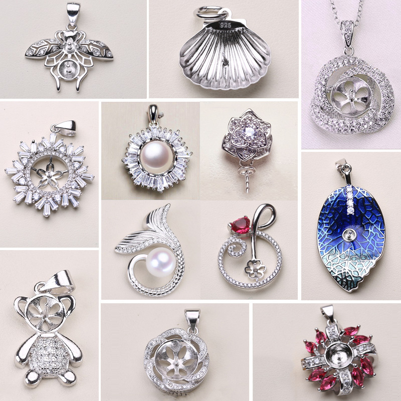 

12 Styles New Pearl Necklace Settings 925 Sliver Pendant Settings DIY Pearl Necklace Women Fashion Jewelry with Chain Wedding Gift