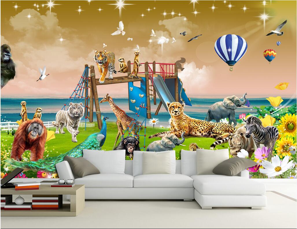 

WDBH custom photo 3d wallpaper Grassland animal children's playground background home decor 3d wall murals wallpaper for walls 3 d living ro, Non-woven