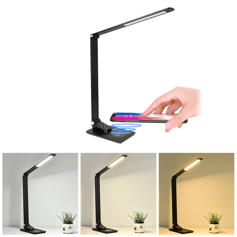 

Smart phone wireless charging table lamp aluminum alloy folding touch 5 files dimming LED student reading eye protection table lamp