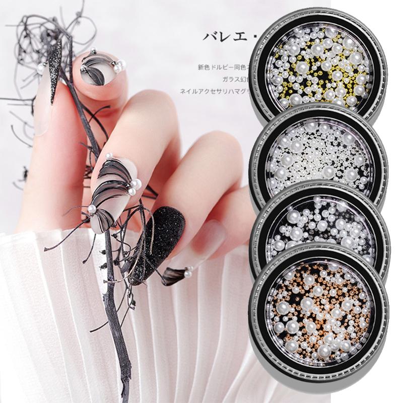 

1 Box Nail Art Metal Beads Pearls Caviar Round Steel Ball 3D Tip Silver Gold Roes DIY Decoration Manicure Tool