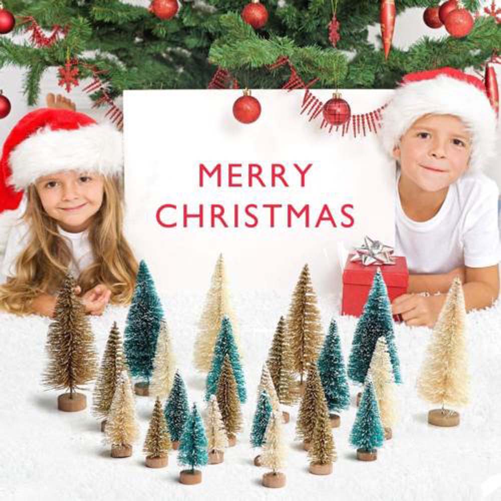 

8pcsSmall DIY Christmas Tree Fake Pine Tree Mini Sisal Bottle Brush Christmas Santa Snow Frost Village House