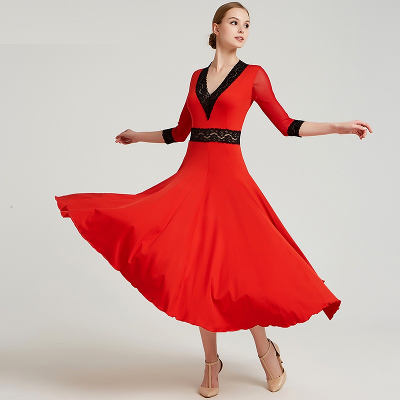 

standard ballroom dress standard dance dresses flamenco dress dance wear spanish costume ballroom waltz dancing clothes, Red