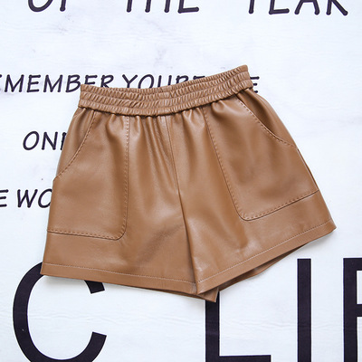 

2020 Women Spring Genuine Real Sheep Leather shorts E47, Black