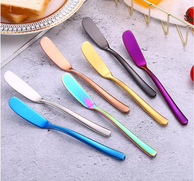 Stainless steel 304 Knives color Western food greased cheese knifes bread golden jam grinding butter knife-image-523609723