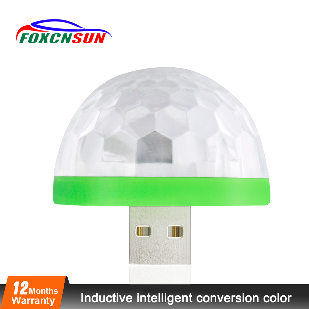 

Foxcnsun Car RGB Atmosphere LED Lights Music Auto Decoration Lamps Bulbs Car Styling Decors DJ Disco Stage Effects USB 5V