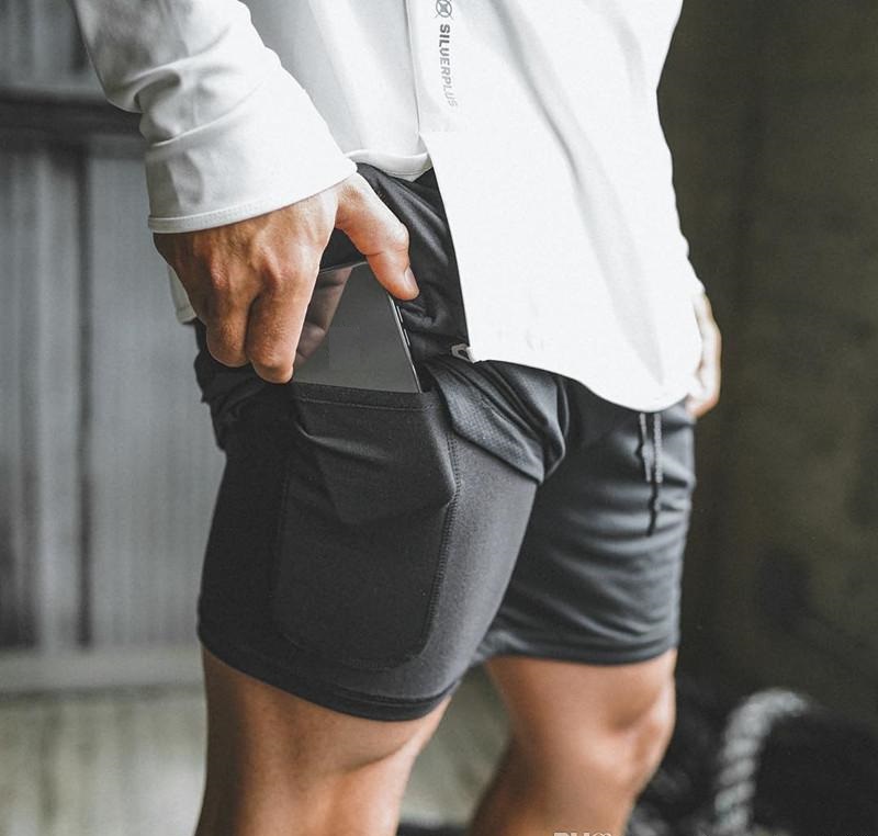 

New Arrival Summer Double-Deck Mens Shorts Fitness Bodybuilding Breathable Quick Drying Short Gyms Men Casual Joggers Knee Length Pants, Colour 9