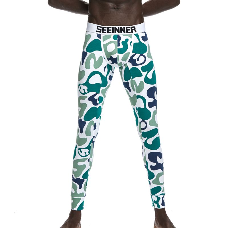 

Men'S Long Johns Cotton Slim Thin Camouflage Thermal Underwear Sets Elastic Thermo Underwear Male Printed Low Rise Underpant, Green pants