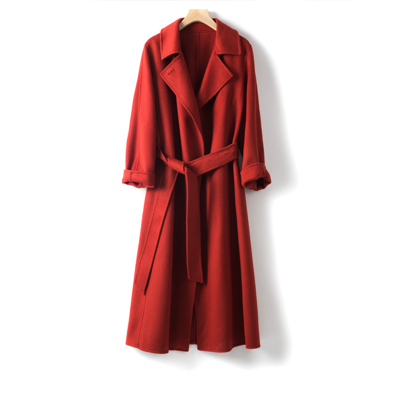 

Shuchan 100% Wool Adjustable Waist Women Long Coat Slim Turn-down Collar Office Lady Solid Abrigos Mujer Elegante high quality, Hs9832w