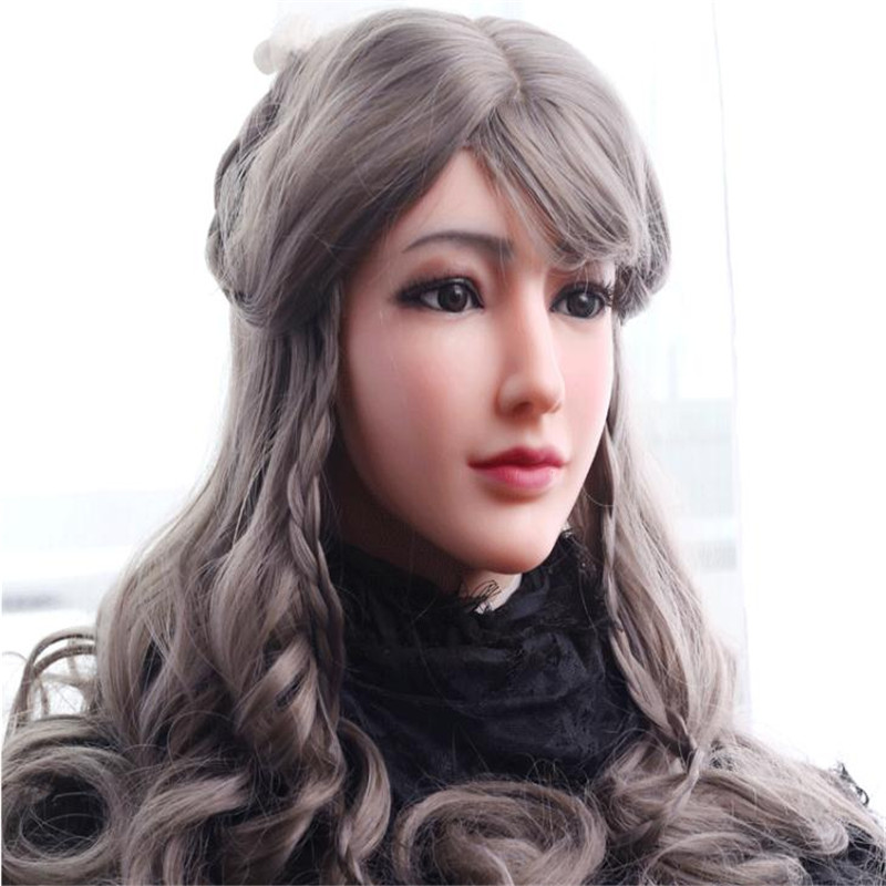 

Soft Silicone Realistic Female Head Crossdresser Mask Handmade Makeup Transgender Mask Halloween Cosplay Mask 3D