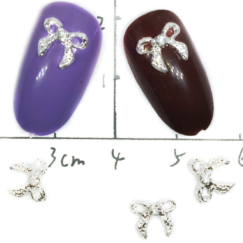 

Nail Alloy Jewelry Silver Diamond Bow Shining 3D Nail Art Decoration New Style Decoracao Acessorios design for nails