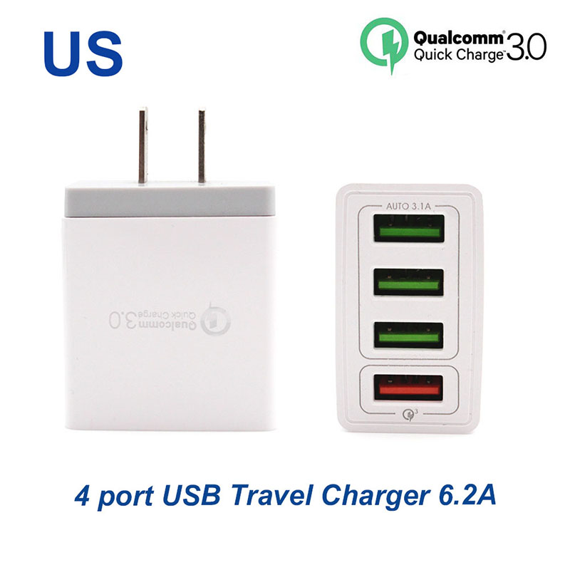

Quick charger3.0 Fast charger 4 Ports travel charger 6.2A USB Charger For Samsung Galaxy S8 Xiaomi 5 For iPhone Adapter EU/US Plug