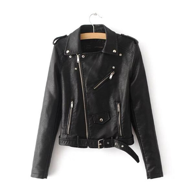 

2019 Women Fashion Bright Colors Female Black Motorcycle Coat Short Faux Leather Biker Jacket Soft Jacket