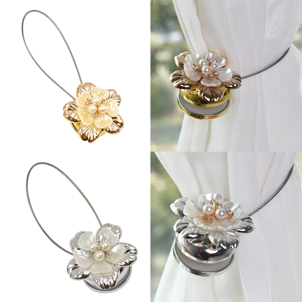 

2 pieces crystal magnet curtain tiebacks with wire holdback silver+gold