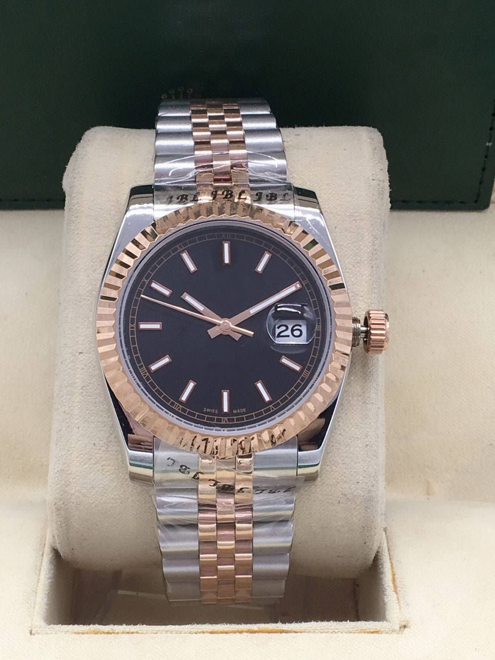 

High quality fashion Mens womens Watch 36mm DATE rose gold Stainless Steel bracelet Watches SU Mechanical Automatic wristwatch boxes handbag, Sapphire