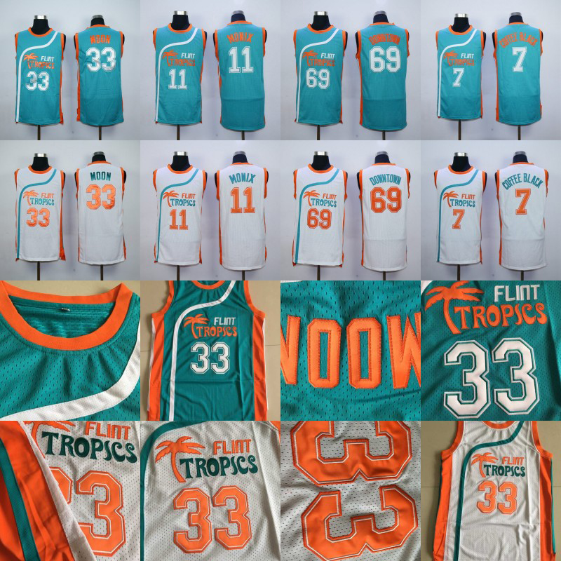 

Mens 7 Coffee Black 33 Jackie Moon 69 Downtown 11 ED Monix Flint Tropics Semi Pro Movie Jersey All Stitched Basketball Jerseys, 33 green