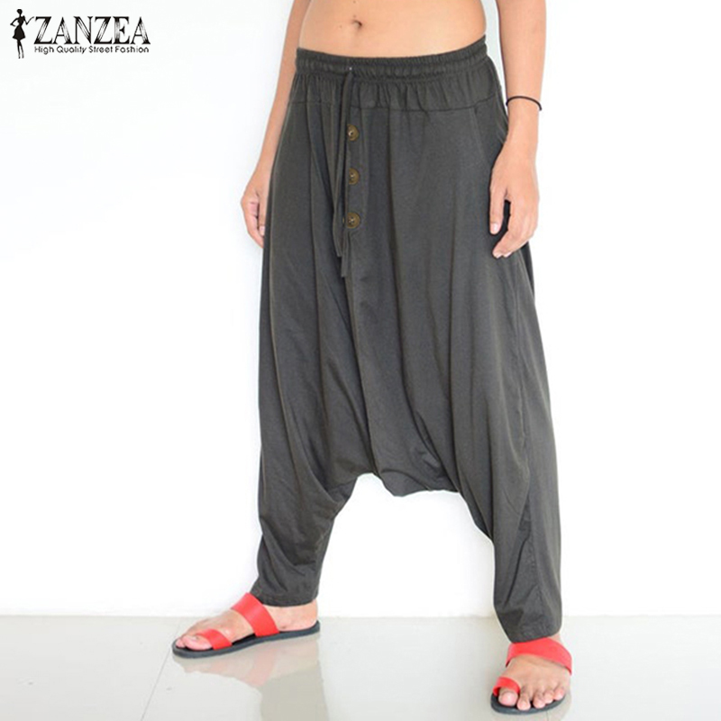 

ZANZEA Women Casual Elastic Waist Pants 2019 Fashion Ladies Loose Pockets Long Trousers Oversized Bottoms Streetwear Sweatpants, Black