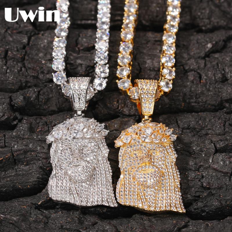 UWIN Jesus Pendant With 4mm Tennis Chain Iced Out Cubic Zircon Men's Hip Hop Jewelry Rope Cuban Chain With Jesus