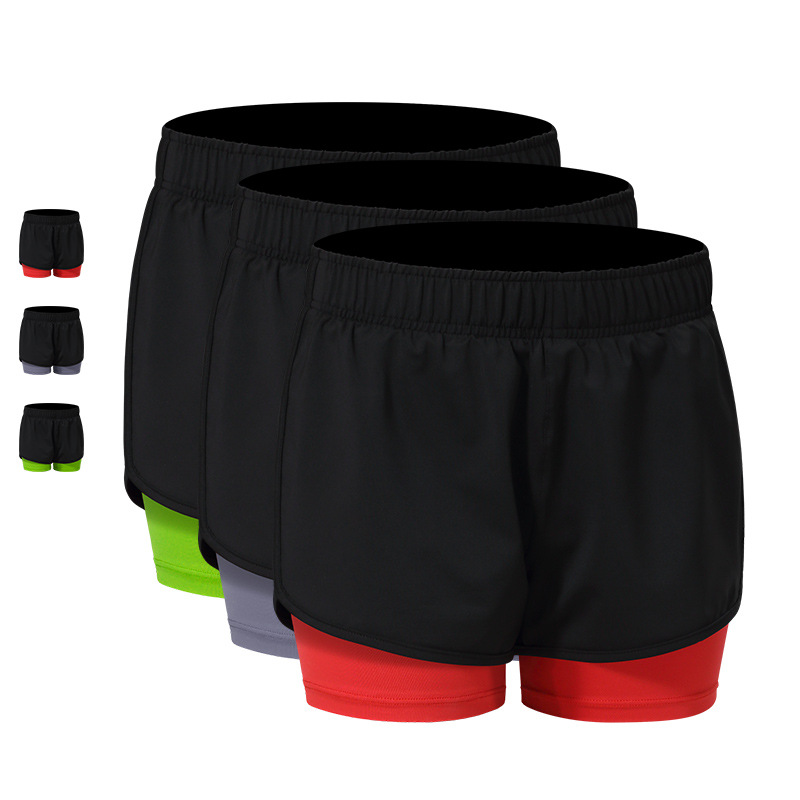 

Plus Size Women Fitness Clothing Sports Shorts Workout Running Shorts Fake Two Pieces High Waist Breathable Quick Dry Anti-Sweat, Green