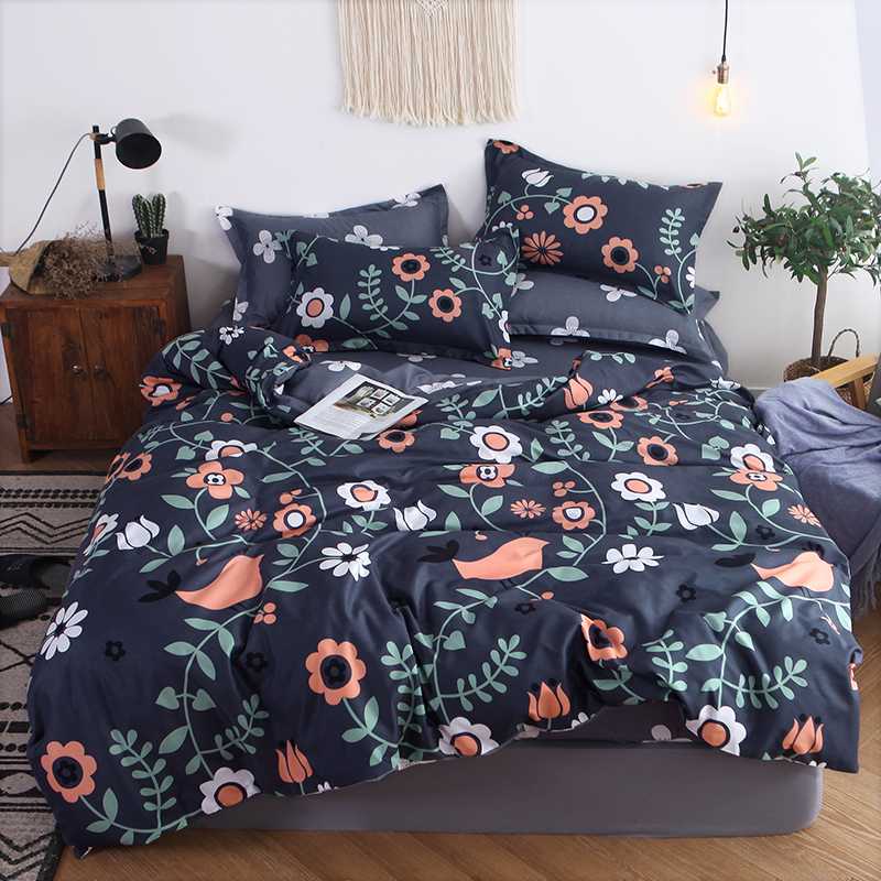 

BEST.WENSD Flower dobby Printed pandas,unicorns,leaves bedding set Modern Style Fashion duvet cover little  stars duvet set, As picture