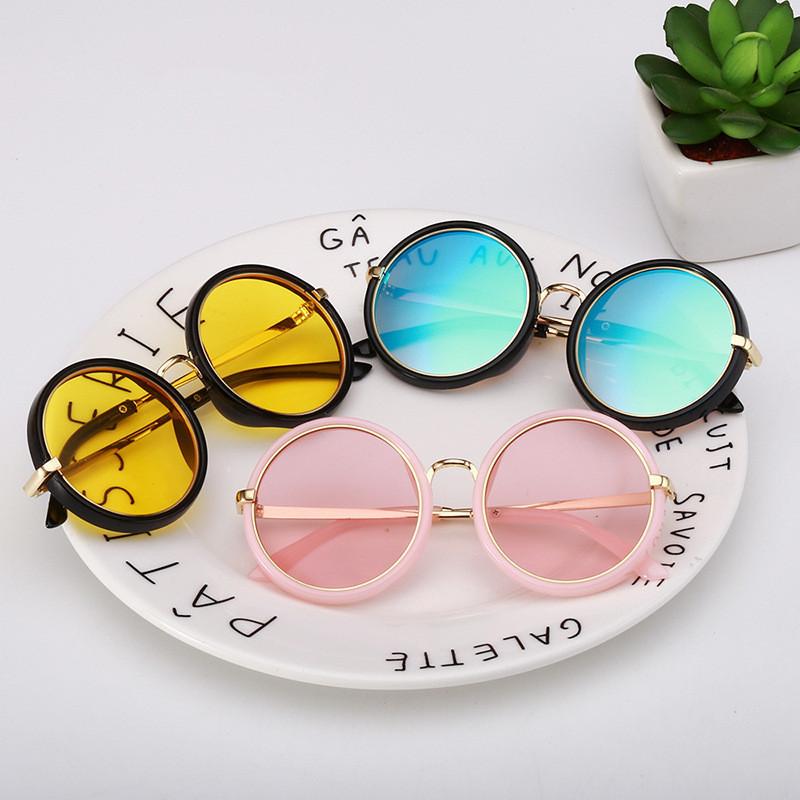 Lunettes de soleil à lentilles de couleur bonbon, lunettes de soleil rondes Vintage pour enfants, nouvelles filles rétro, lunettes rondes pour ga