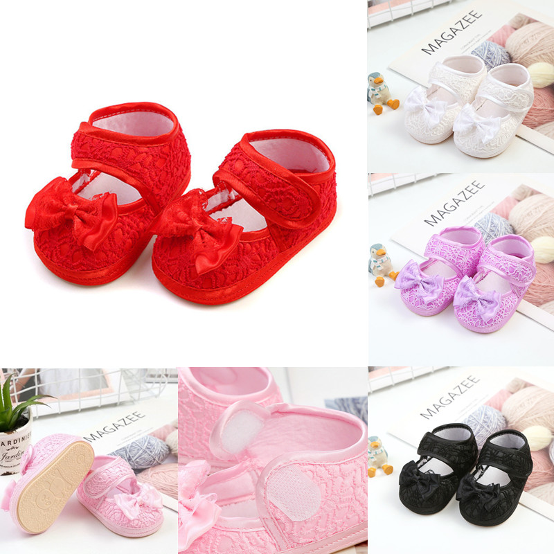 

Newborn Infant Lace Girls Soft Sole Prewalker Cute bow Baby Warm Casual Flats Shoes Crib Footwear First Walkers Baby Schoenen, Black