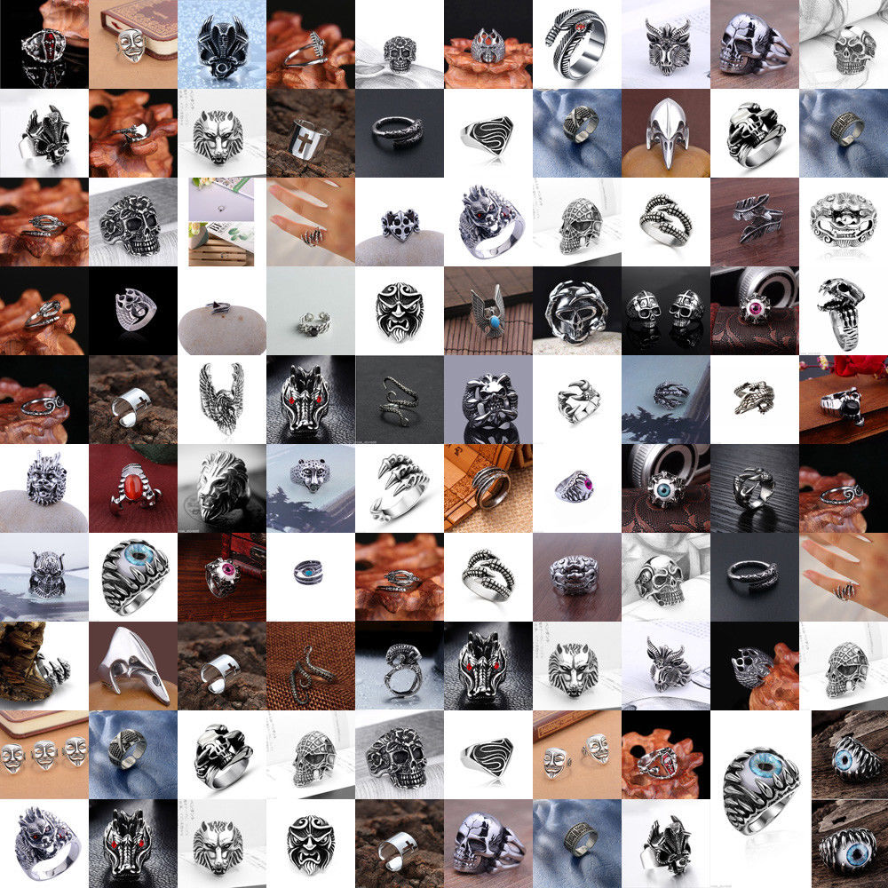 

Fashion Men's Stainless Steel Silver Gothic Punk Charm Biker Finger Ring Gift Classics Open Adjustable Rings