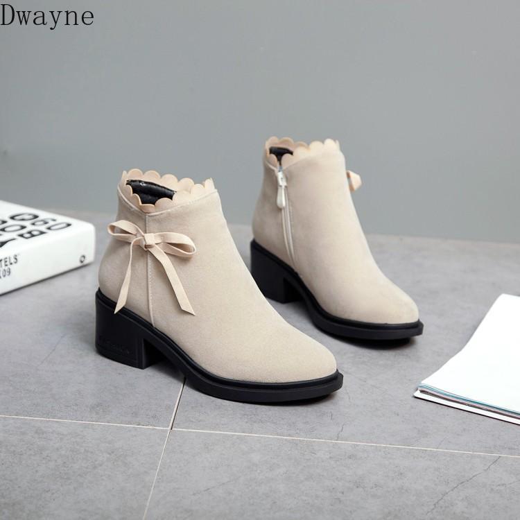 

2020 new Korean version of the thick with a bow British wind boots female, Red